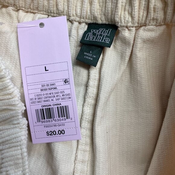 WILD FABLE CORDUROY SHORTS HIGH RISE POCKETS BACK ELASTIC WOMENS L BEIGE NWT - Picture 6 of 10